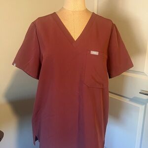 Figs Burgundy V-Neck Scrub Top